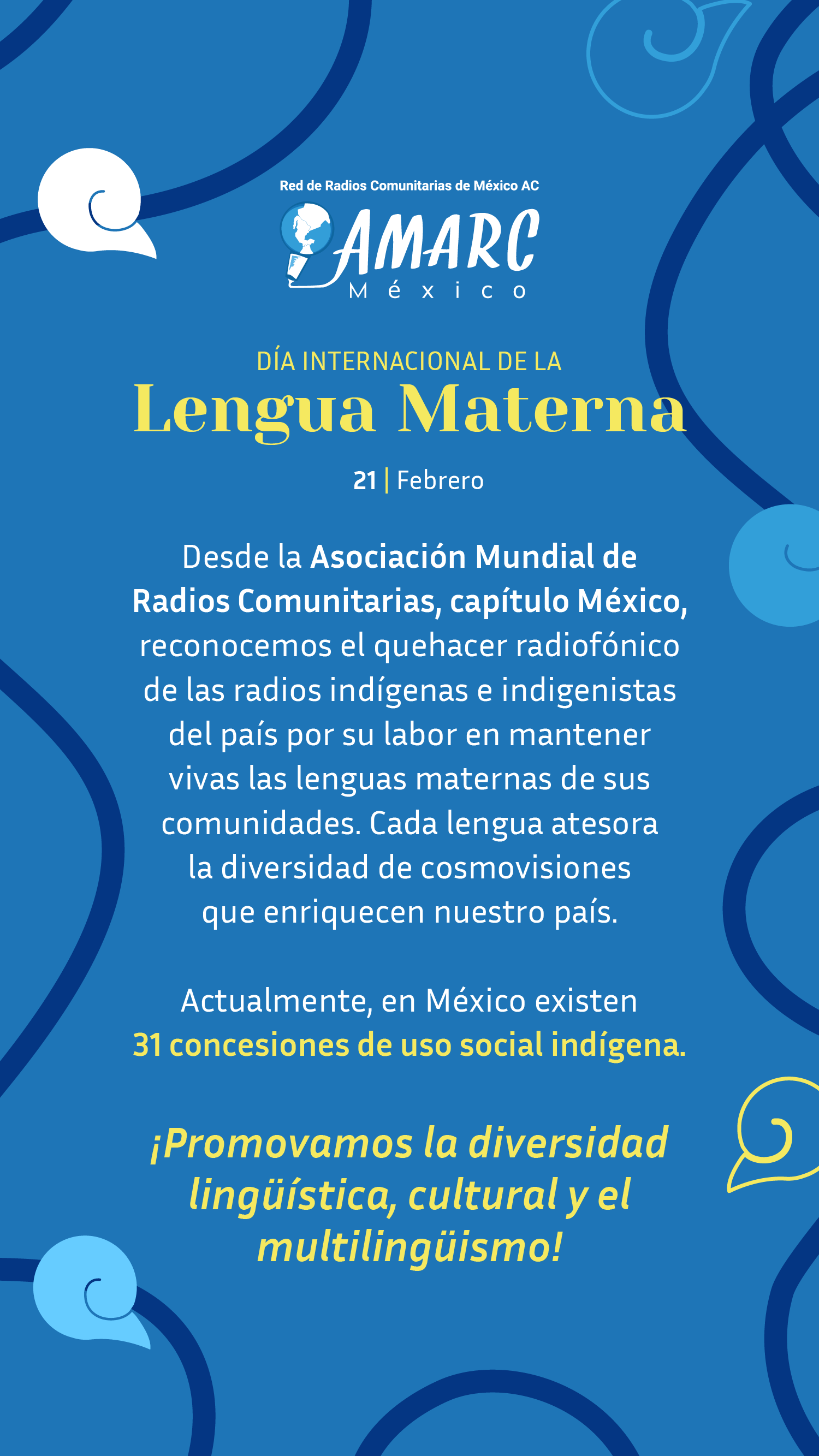 Historia de Instagram - Día Internacional de la Lengua Materna - AMARC México